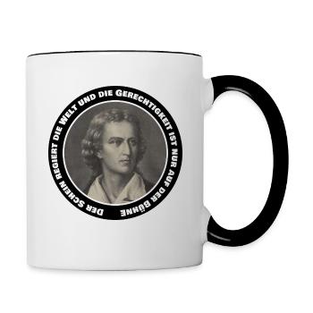 Schiller Spruch Zitat Freiheit Bühne Gerechtigkeit - Tasse zweifarbig - Weiß/Schwarz - Rechts