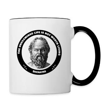 Citation de Socrate disant "La vie inconnue" Socrate - Mug contrasté - blanc/noir - Droite