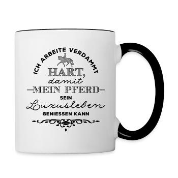 Ich arbeite hart für mein Pferd - schwarze Edition - Tasse zweifarbig - Weiß/Schwarz - Rechts
