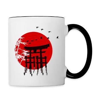 Japanische Kunst | Japan | Tori | Sonne | Kranich - Tasse zweifarbig - Weiß/Schwarz - Rechts