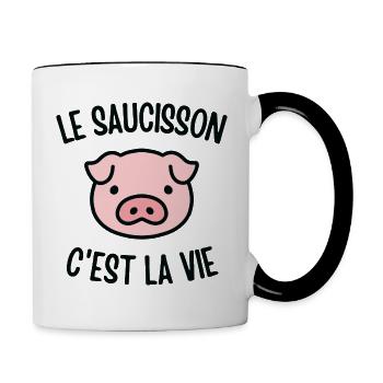 Le saucisson c'est la vie - Mug contrasté - blanc/noir - Droite