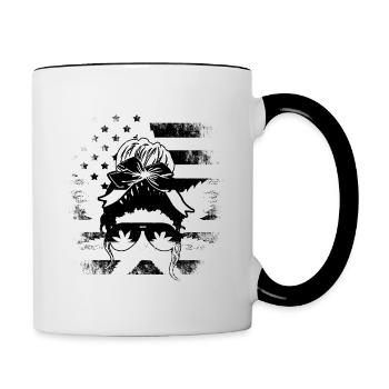 Hanfblatt Hanf Frau Brille schwarz weiß - Tasse zweifarbig - Weiß/Schwarz - Rechts
