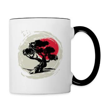 Bonsai Art Japanese Sunset - Contrasting Mug - white/black - Right