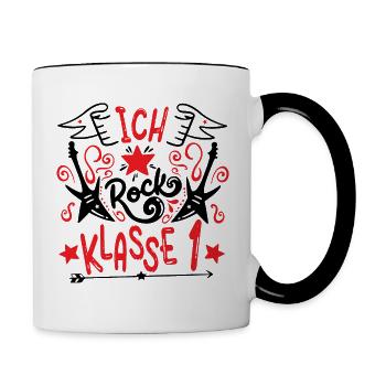 Ich rock Klasse 1 - Einschulung - Schulkind - Tasse zweifarbig - Weiß/Schwarz - Rechts
