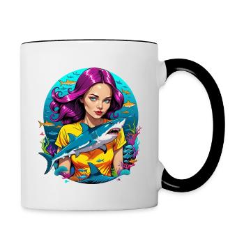 Shark and Woman - Contrasting Mug - white/black - Right