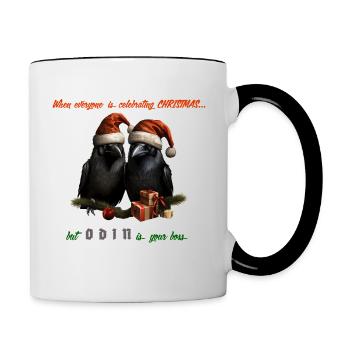 Hugin und Munin mit lustigem Weihnachtsspruch - Tasse zweifarbig - Weiß/Schwarz - Rechts