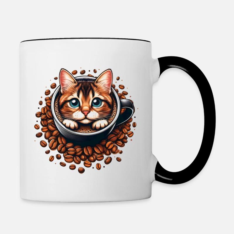 Koffe-Katze - Tasse zweifarbig - Weiß/Schwarz