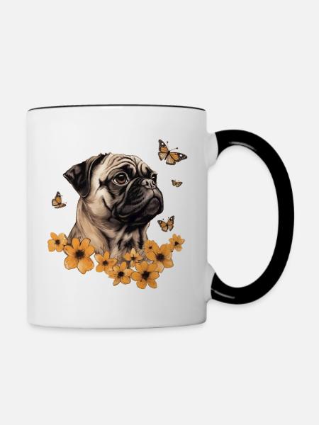 Mops - Tasse zweifarbig - Weiß/Schwarz