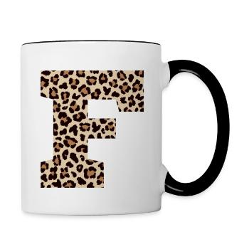 lettre F motif léopard -idée cadeau d’anniversaire - Mug contrasté - blanc/noir - Droite
