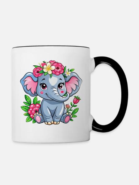 Blumenliebender Babyelefant - Tasse zweifarbig - Weiß/Schwarz