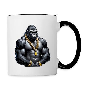 Gorilla mit Goldkette - Tasse zweifarbig - Weiß/Schwarz - Rechts