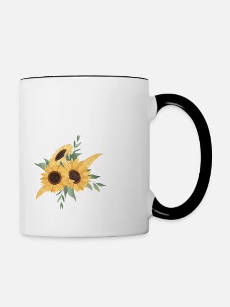 Buchstabe l blumige Sonnenblume - Tasse zweifarbig - Weiß/Schwarz