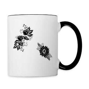 Floral letter q black and white - Contrasting Mug - white/black - Right