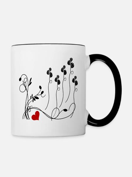 Blumenranken mit Herz - Tasse zweifarbig - Weiß/Schwarz