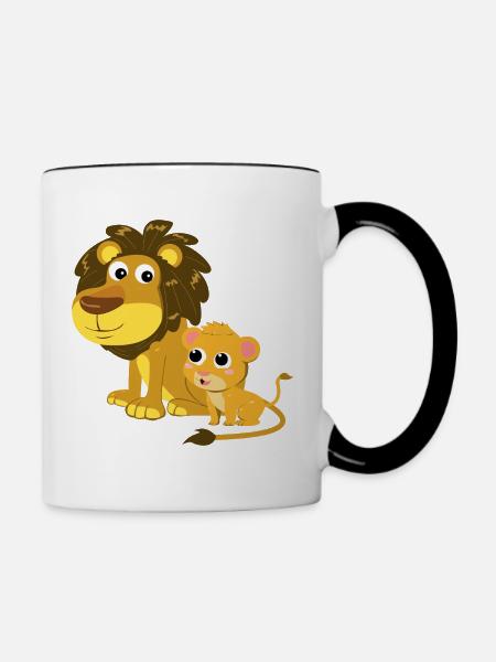 Löwen Löwenpaar Löwe Comic Cartoon Löwenjunges - Tasse zweifarbig - Weiß/Schwarz