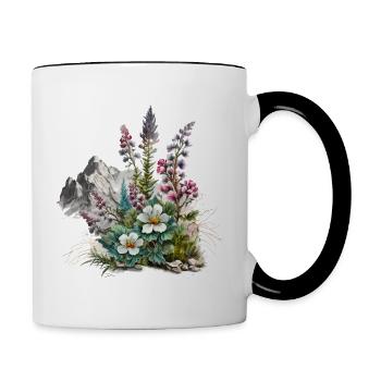 Zauberhaftes Alpenblumen-Motiv - Tasse zweifarbig - Weiß/Schwarz - Rechts