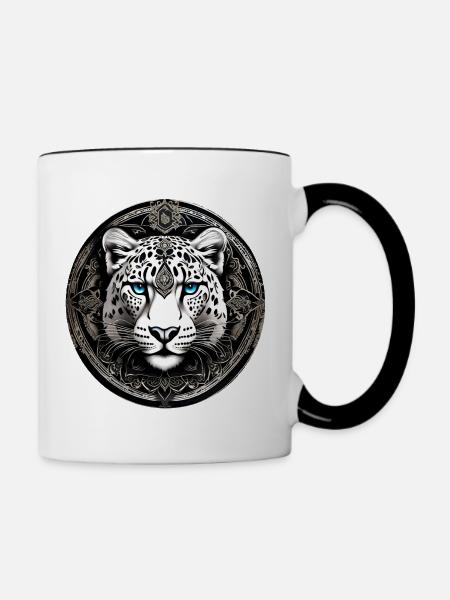 Mystisches Motiv geheimnisvoller Schneeleopard - Tasse zweifarbig - Weiß/Schwarz