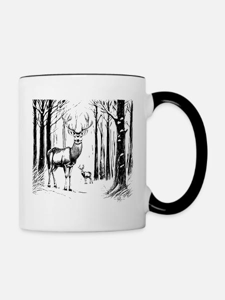 Hirsche im Schnee - Tasse zweifarbig - Weiß/Schwarz