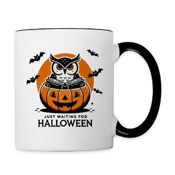 Owl Reading Book Waiting for Halloween - Contrasting Mug - white/black - Right