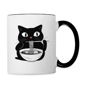 Funny Kawaii Cat Ramen Noodle Japanese Anime Shirt - Tasse zweifarbig - Weiß/Schwarz - Rechts