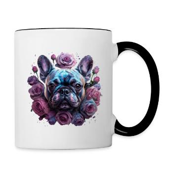 Tête de bouledogue français - Mug contrasté - blanc/noir - Droite