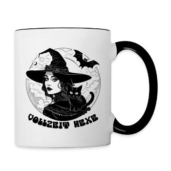 Hexe mit Katze - Halloween Vollzeit Hexe 1 - Tasse zweifarbig - Weiß/Schwarz - Rechts