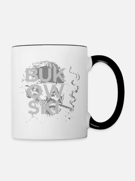 Charles Bukowski raucht ein Zigarrenporträt - Tasse zweifarbig - Weiß/Schwarz