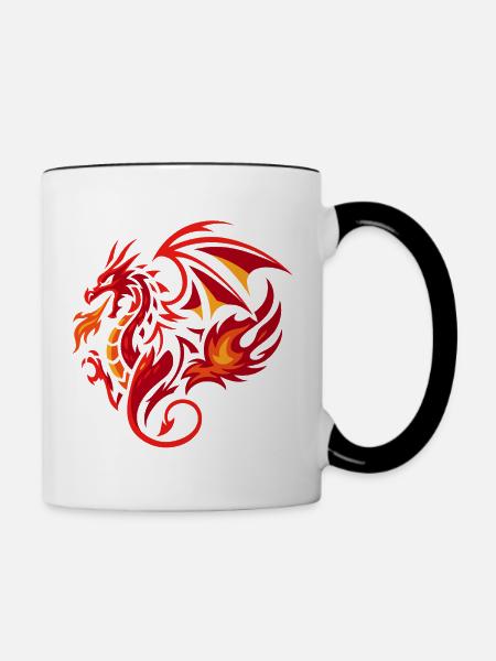 Tribal Drache Flammenrot Tattoo Stil - Tasse zweifarbig - Weiß/Schwarz