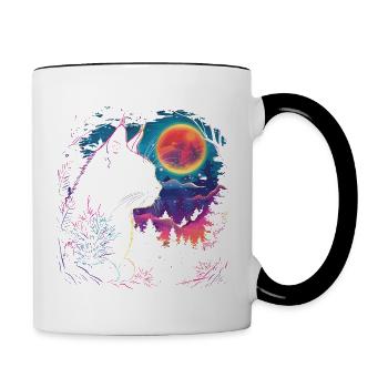 Cat sleep in neon night - Contrasting Mug - white/black - Right