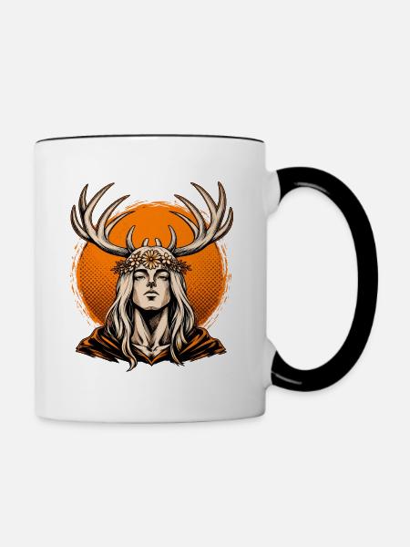 Hirschgeist mit Blumenkrone - Tasse zweifarbig - Weiß/Schwarz
