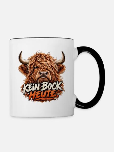 Kein Bock heute – Genervtes Highland-Rind - Tasse zweifarbig - Weiß/Schwarz