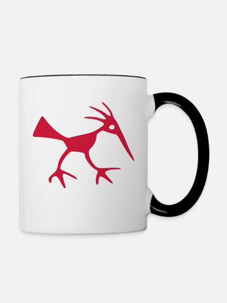 petroglyphe vogel vektor - Tasse zweifarbig - Weiß/Schwarz
