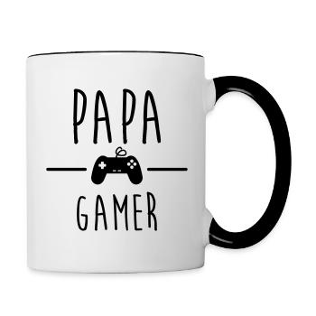 papa gamer, cadeau gaming, geek, nerd, humour - Mug contrasté - blanc/noir - Droite