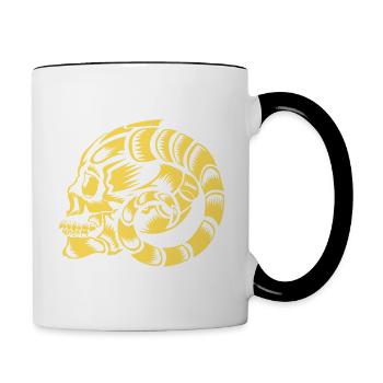 Tête de mort chèvre cornes taureau - Mug contrasté - blanc/noir - Droite