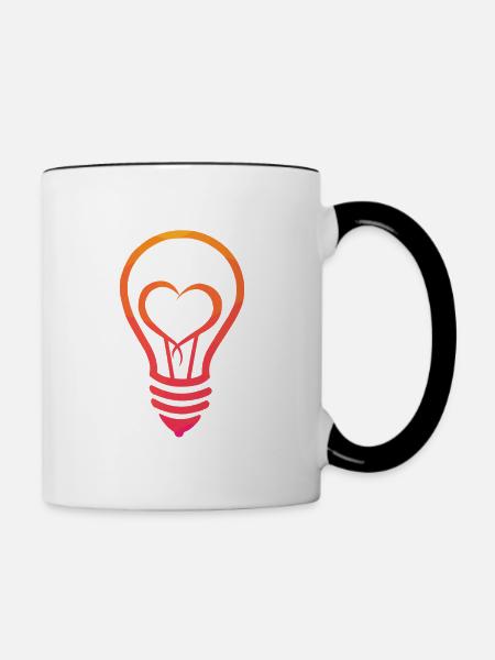 Glühbirne mit Herz - Tasse zweifarbig - Weiß/Schwarz