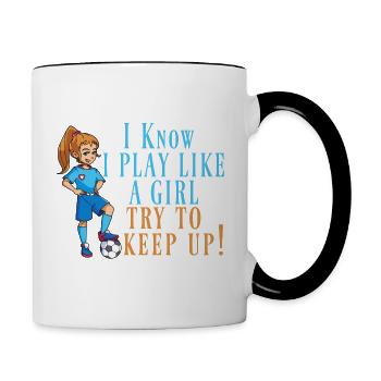 Frauen Fußball soccer eat sleep repeat - Tasse zweifarbig - Weiß/Schwarz - Rechts