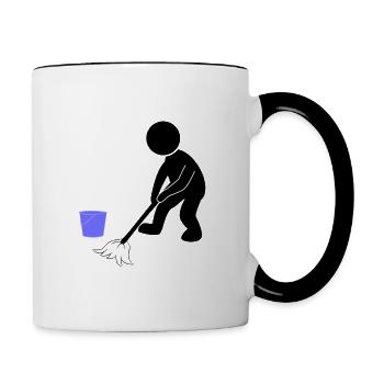 Nettoyage homme de ménage essuyant - Mug contrasté - blanc/noir - Droite