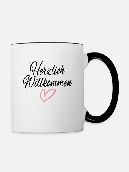 herzlich willkommen - Tasse zweifarbig - Weiß/Schwarz