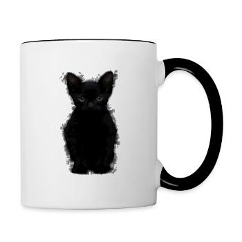 Katze schwarze Katze Katzen Katzenbaby Haustier - Tasse zweifarbig - Weiß/Schwarz - Rechts