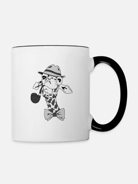 Giraffe mit Pfeife und Hut - Tasse zweifarbig - Weiß/Schwarz
