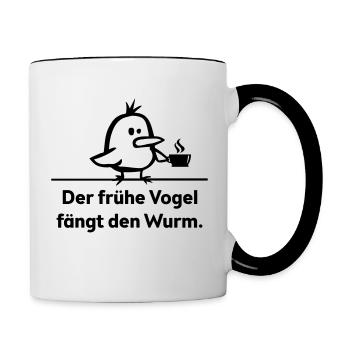 Der frühe Vogel fängt den Wurm - Tasse zweifarbig - Weiß/Schwarz - Rechts