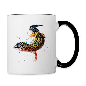 Leopard Gecko Reptilienhalter Eidechse Aquarell - Tasse zweifarbig - Weiß/Schwarz - Rechts