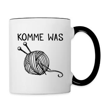 Komme was Wolle Stricken Garn Geschenk - Tasse zweifarbig - Weiß/Schwarz - Rechts