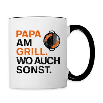 Grillen - Grillmeister - Grillkönig - Papa - Tasse zweifarbig - Weiß/Schwarz - Rechts