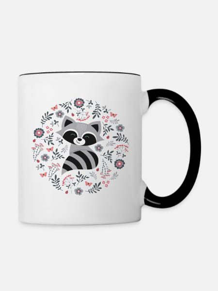 Waschbär mit Blumen - Tasse zweifarbig - Weiß/Schwarz