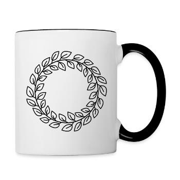 floraler Lorbeerkranz - Tasse zweifarbig - Weiß/Schwarz - Rechts