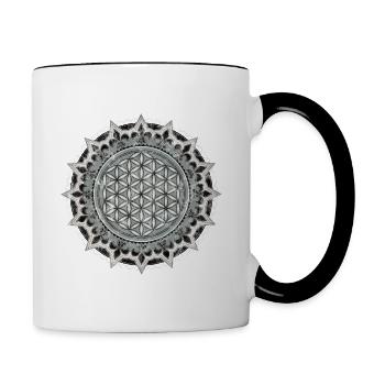 Flower of Life, Yoga, Sacred Geometry, vintage - Contrasting Mug - white/black - Right