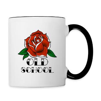 Rose old school - Mug contrasté - blanc/noir - Droite