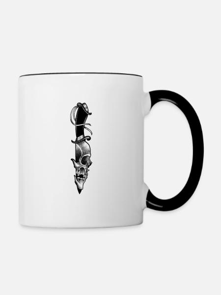 Totenkopf im Dotwork-Stil - Tasse zweifarbig - Weiß/Schwarz