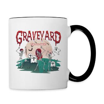 Raveyard - Skeletons dance at cemetery Halloween - Contrasting Mug - white/black - Right